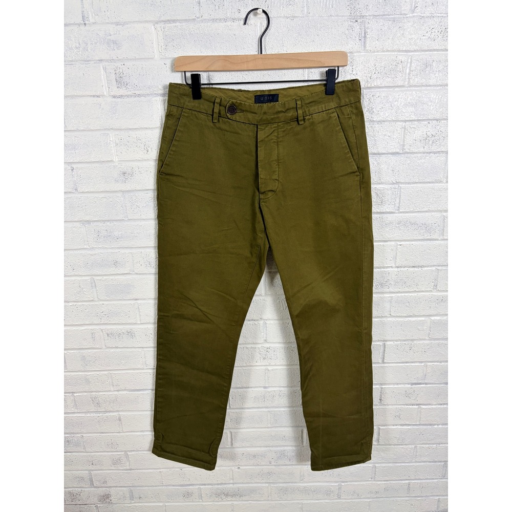 Unis Gio Slim Chino Pants Mens 31 Olive Green Slim Fit Cotton Twill Trousers